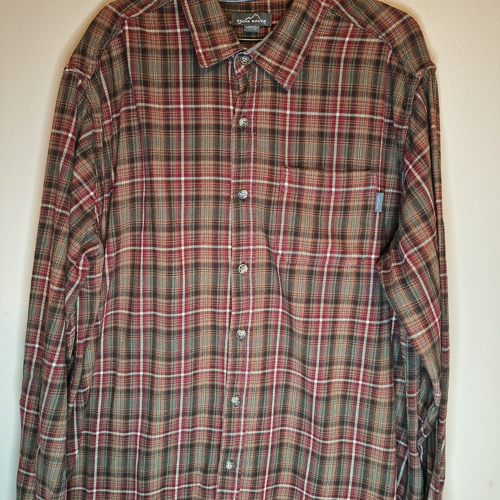 Eddie Bauer Red and Green Plaid Casual Shirt